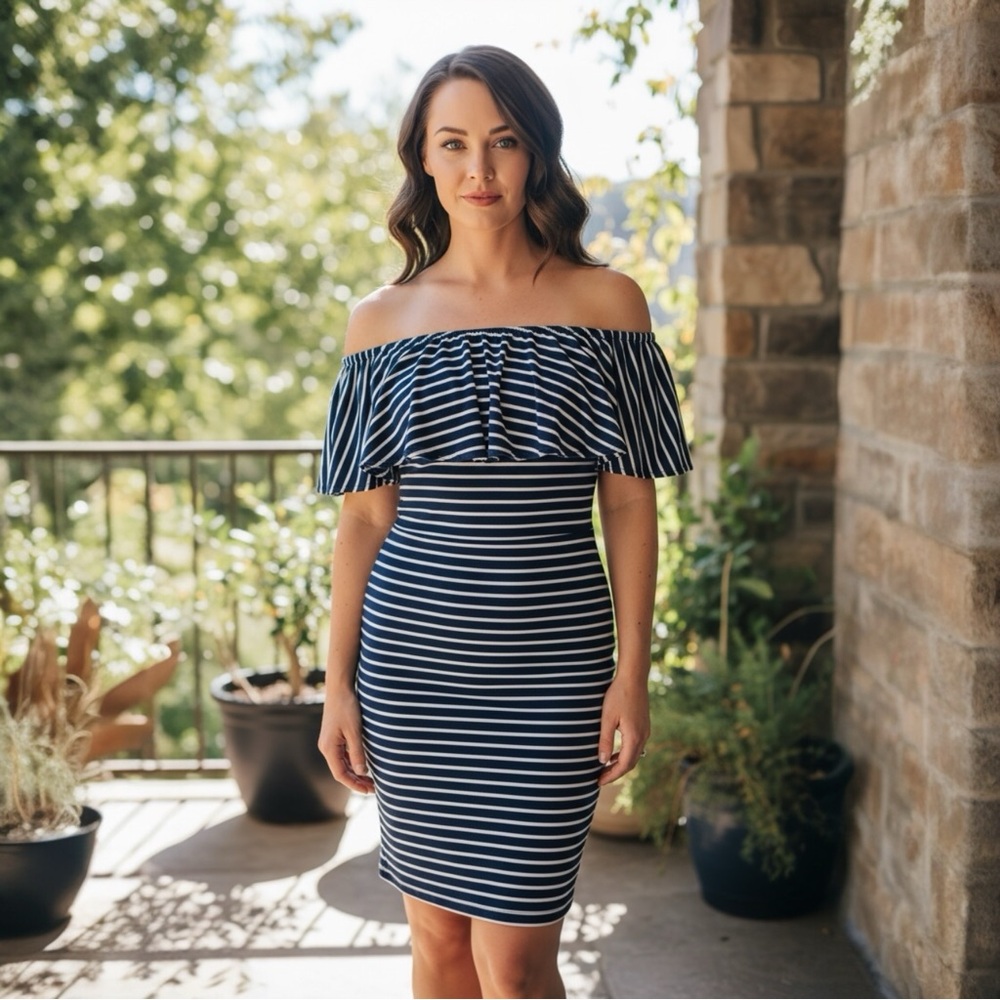 Styles Off Shoulder Striped Dress - Size M
